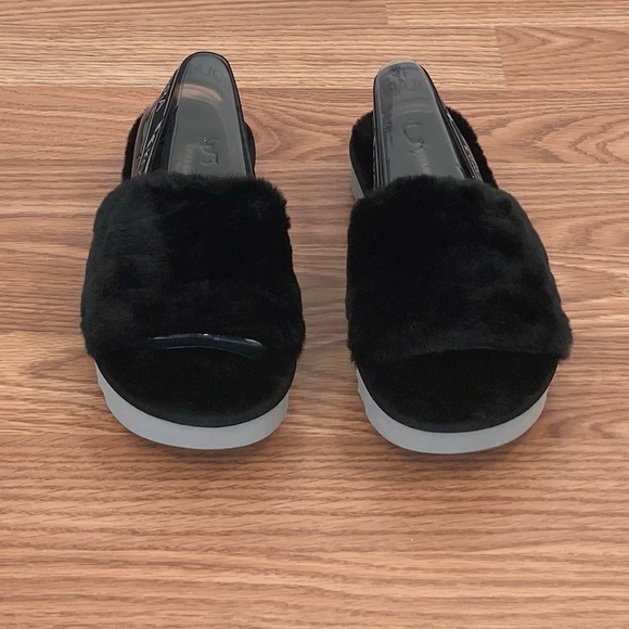 Koolaburra bu UGG Fuzz’n ll Black Faux Fur Slingback Slide Sandals Size 5 NIB - Picture 4 of 8